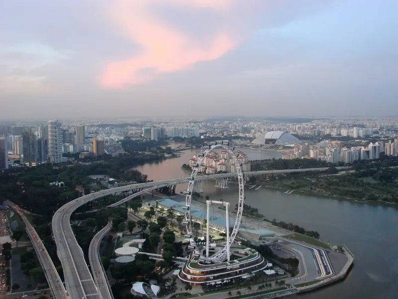 Singapore flyer seen from Marina Bay Sands observation deck