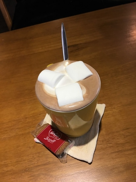 Hot chocolate with marshmallow at Seven Beans coffee shop Hualien