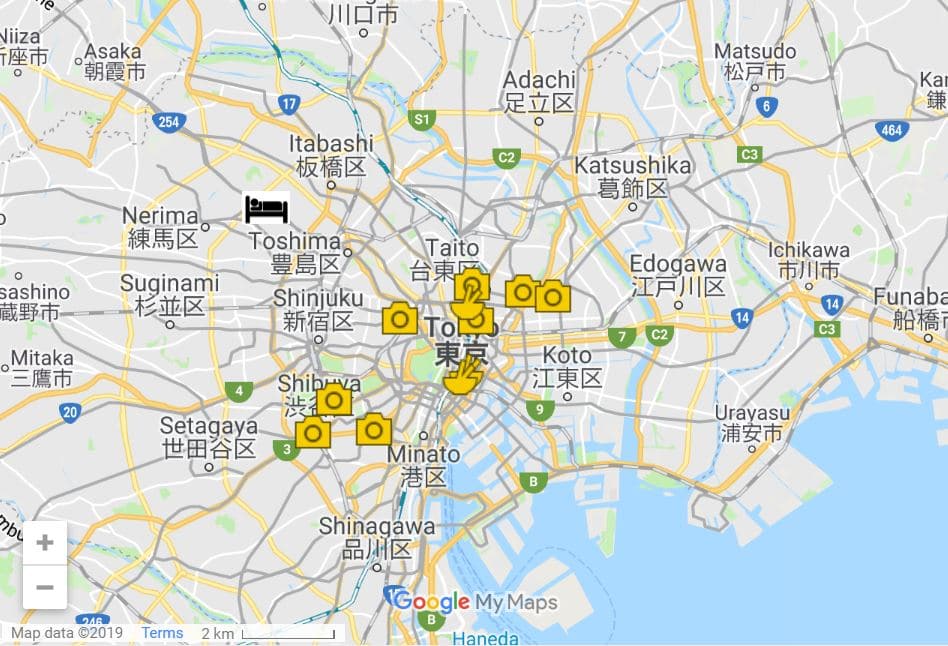 Tokyo itinerary map