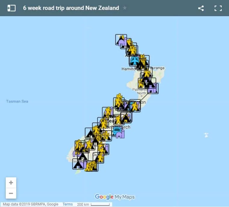 New Zealand road trip itinerary map