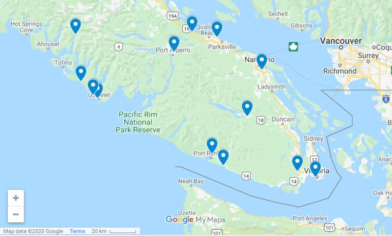 Camping on Vancouver Island map